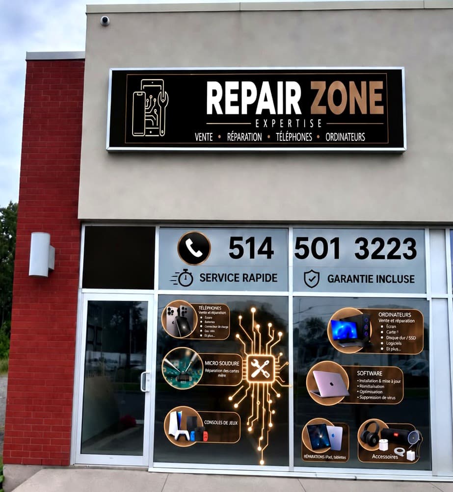 Façade du magasin Repair Zone à Laval
